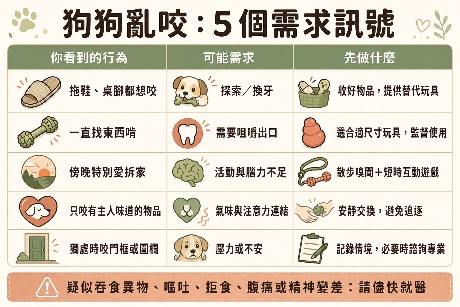 狗狗亂咬的五個需求訊號、居家引導方法與異物吞食就醫提醒