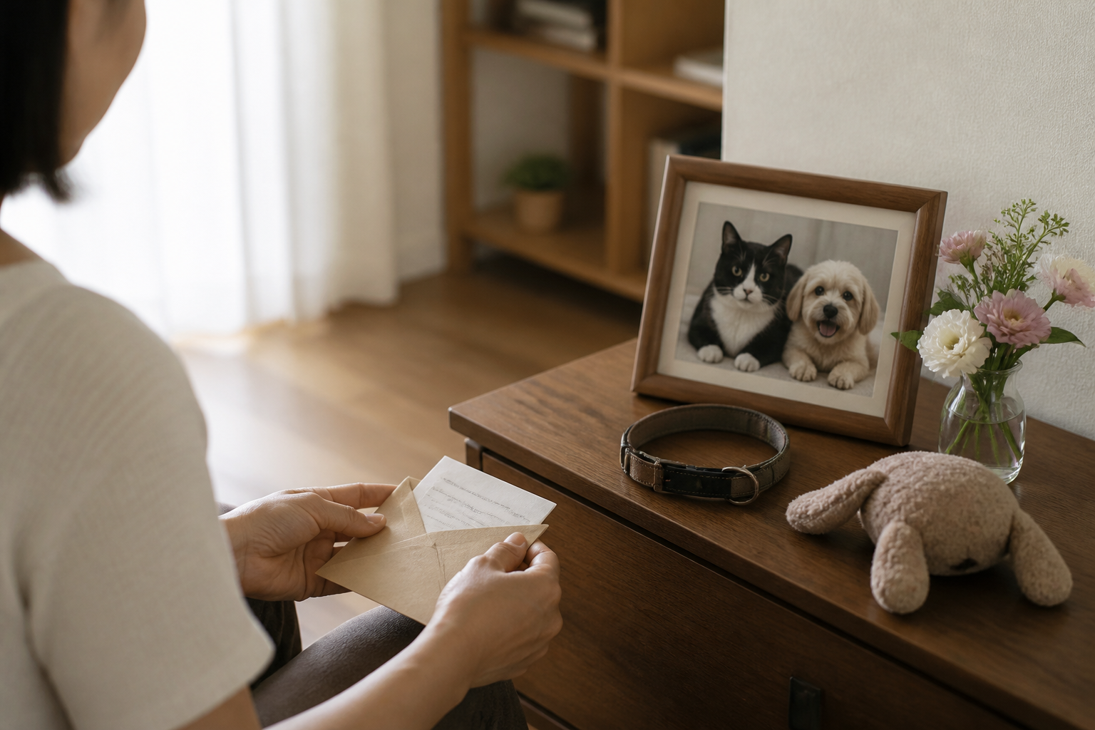 中元普渡紀念離世毛孩:飼主以照片、項圈、玩具與書信設置安全紀念角落